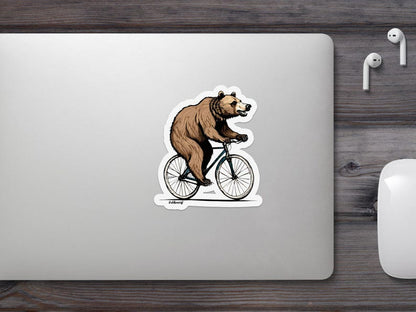 Cycling Grizzly Bear Sticker