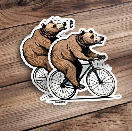 Cycling Grizzly Bear Sticker