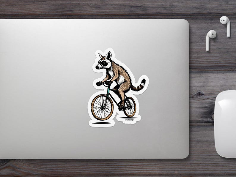 Cute Raccoon on Bicycle Sticker