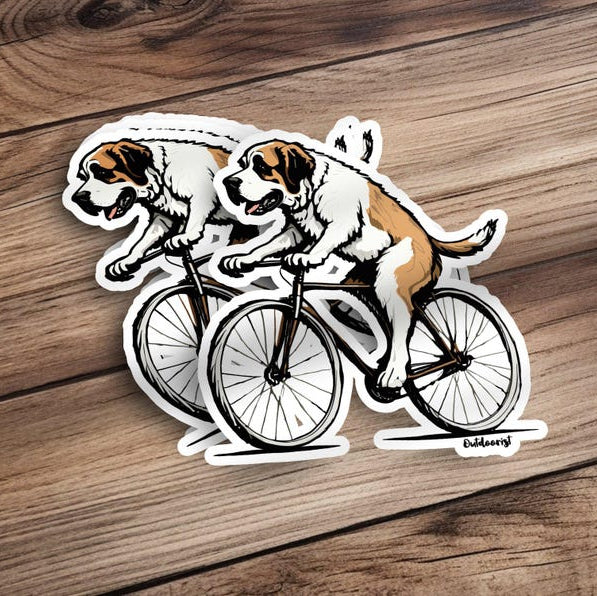 St Bernard Riding Bicycle Sticker