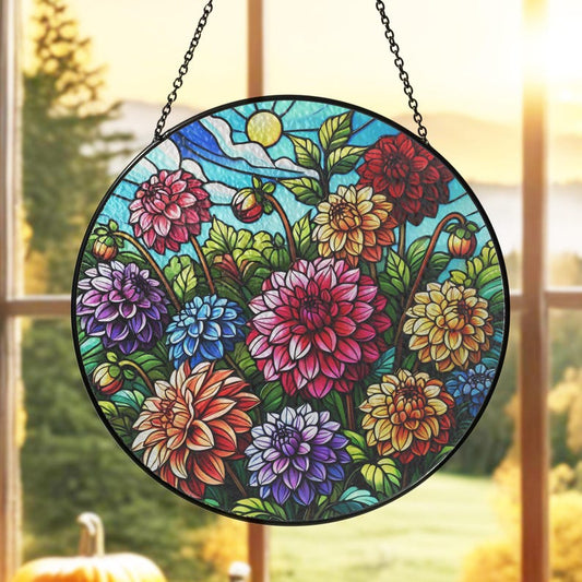 Dahlia Flowers Stained Glass Suncatcher