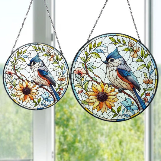 Tufted Titmouse Stained Glass Suncatcher