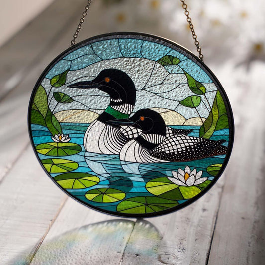 Loon Bird Couple Stained Glass Suncatcher