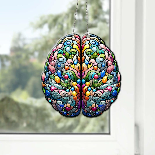 Aesthetic Anatomical Brain Stained Glass Suncatcher