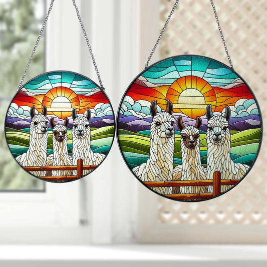 3 Llama Peeking Stained Glass Suncatcher