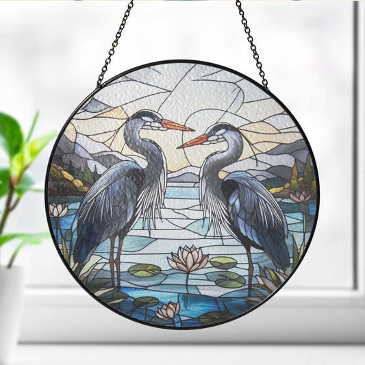 Blue Heron Couple Stained Glass Suncatcher
