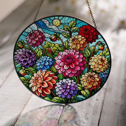 Dahlia Flowers Stained Glass Suncatcher