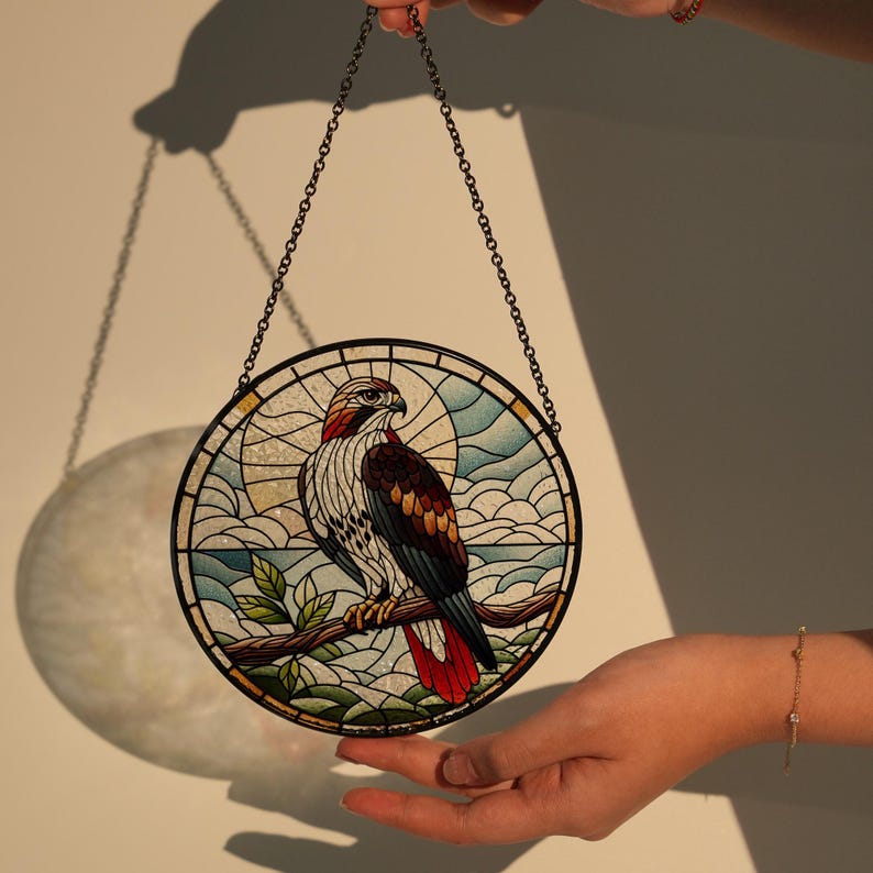 Red Tailed Hawk Stained Glass Suncatcher
