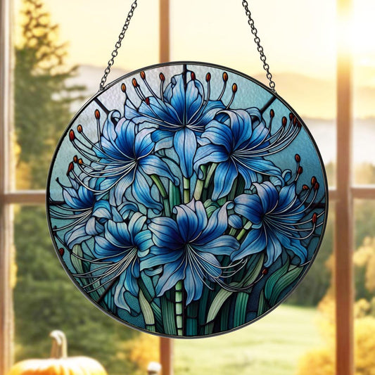 Blue Spider Lily Stained Glass Suncatcher