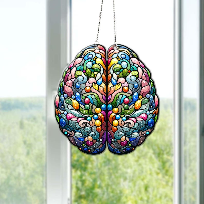 Aesthetic Anatomical Brain Stained Glass Suncatcher