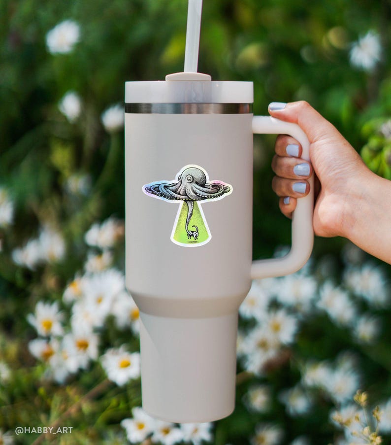 Octopus UFO Hologram Vinyl Sticker