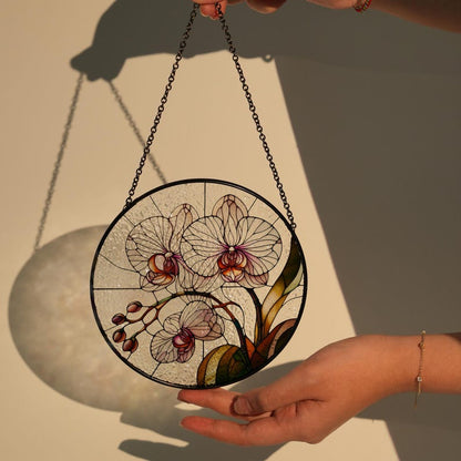 Orchid Flower Stained Glass Suncatcher