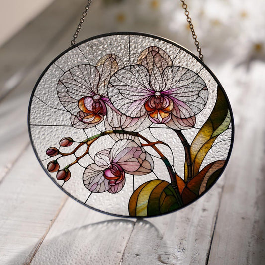 Orchid Flower Stained Glass Suncatcher