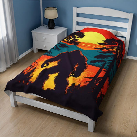 Bigfoot Sunset Velveteen Plush Blanket