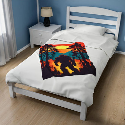 Bigfoot Sunset Velveteen Plush Blanket