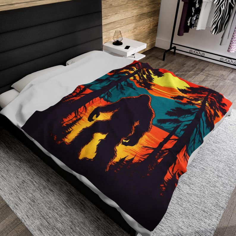 Bigfoot Sunset Velveteen Plush Blanket