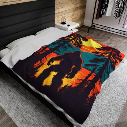 Bigfoot Sunset Velveteen Plush Blanket