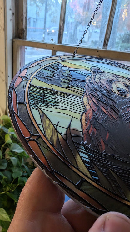Grizzly Bear Stained Glass Suncatcher