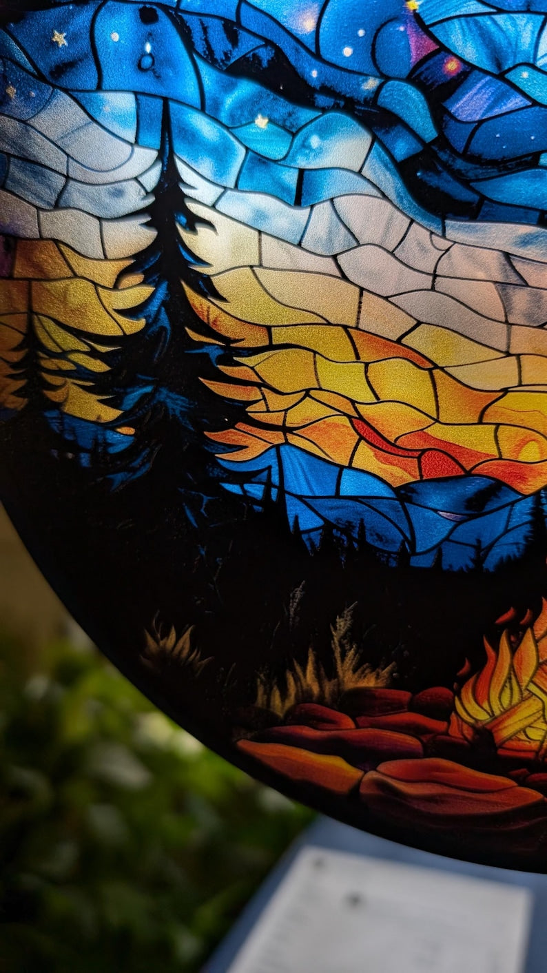 Starry Camp Fire Stained Glass Suncatcher
