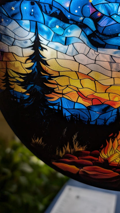 Starry Camp Fire Stained Glass Suncatcher