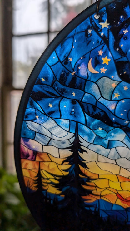 Starry Camp Fire Stained Glass Suncatcher