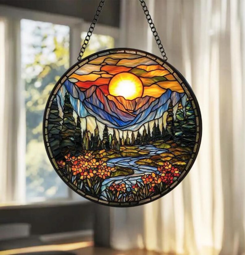 Mountain Range Stained Glass Suncatcher