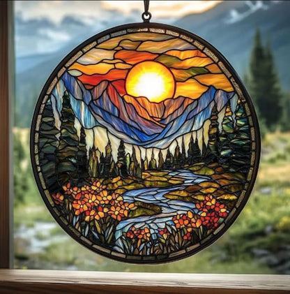 Mountain Range Stained Glass Suncatcher