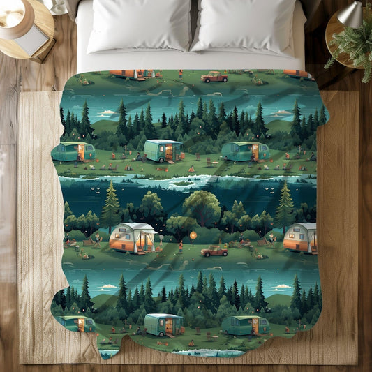 Cute Camper Dark Green Camping Lovers Gift Blanket