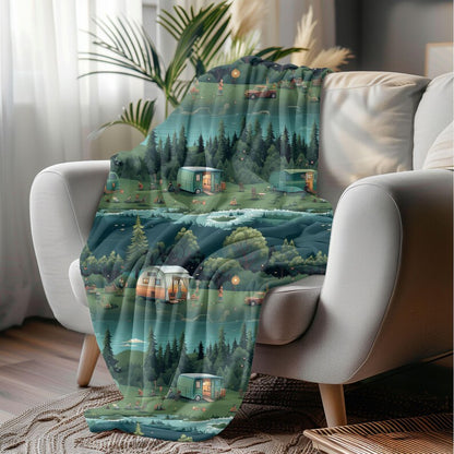 Cute Camper Dark Green Camping Lovers Gift Blanket