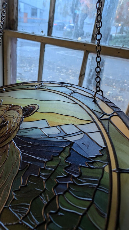 Grizzly Bear Stained Glass Suncatcher