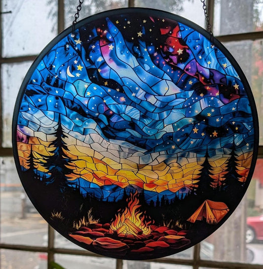 Starry Camp Fire Stained Glass Suncatcher