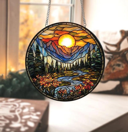 Mountain Range Stained Glass Suncatcher