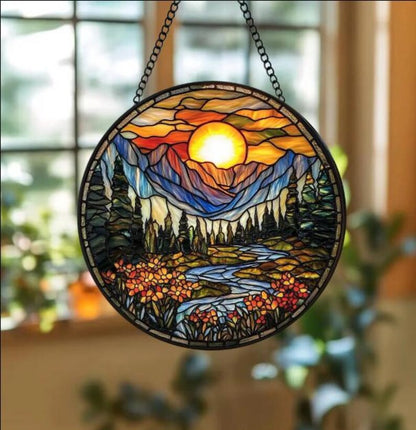 Mountain Range Stained Glass Suncatcher
