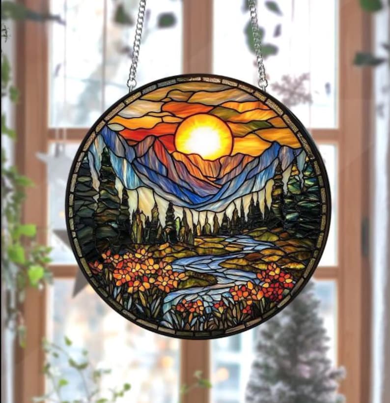 Mountain Range Stained Glass Suncatcher