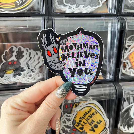 Glitter Mothman Believes In You Vinyl Sticker