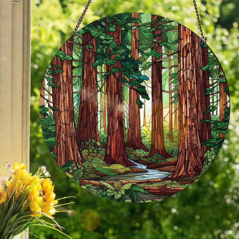 Redwood Grove Stained Glass Suncatcher