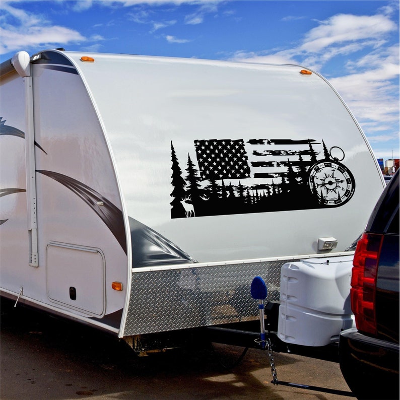 Camper RV Decal Whitetail Deer Compass Graphics