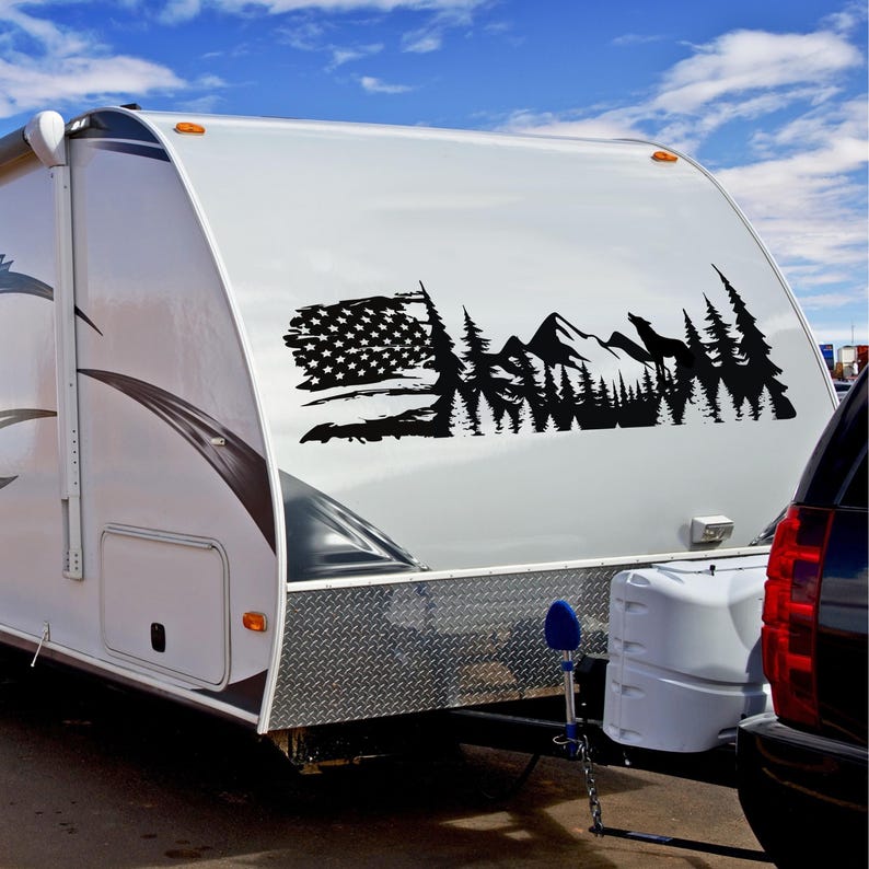 Camper RV Decal American Flag