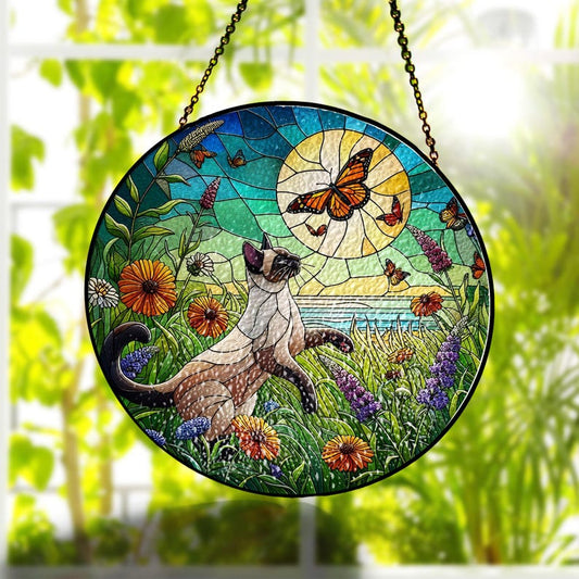 Siamese Cat Stained Glass Suncatcher