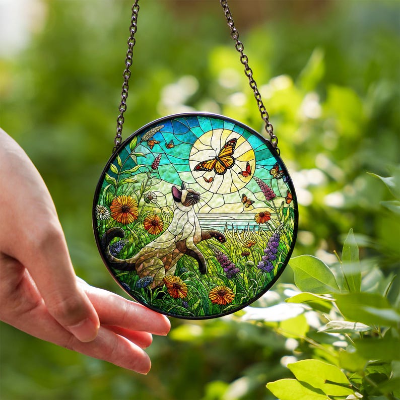 Siamese Cat Stained Glass Suncatcher