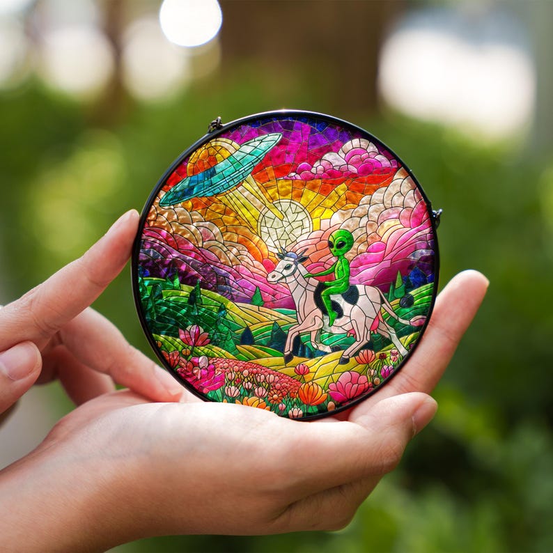 Funny Alien Stained Glass Suncatcher