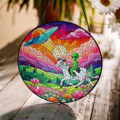 Funny Alien Stained Glass Suncatcher