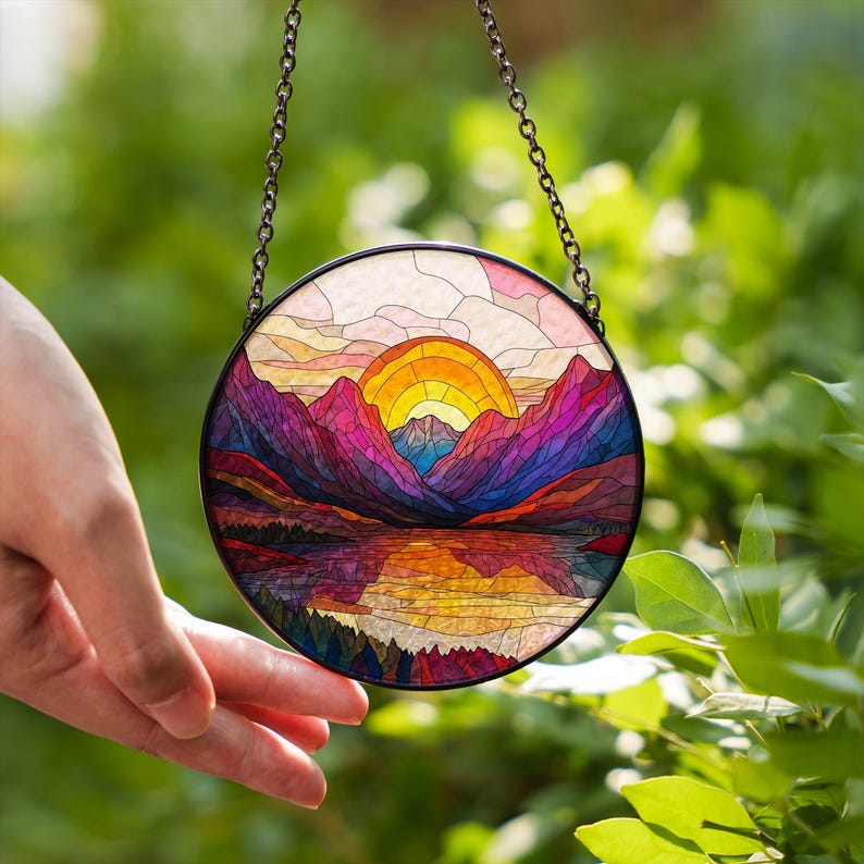 Mountain Range Stained Glass Suncatcher