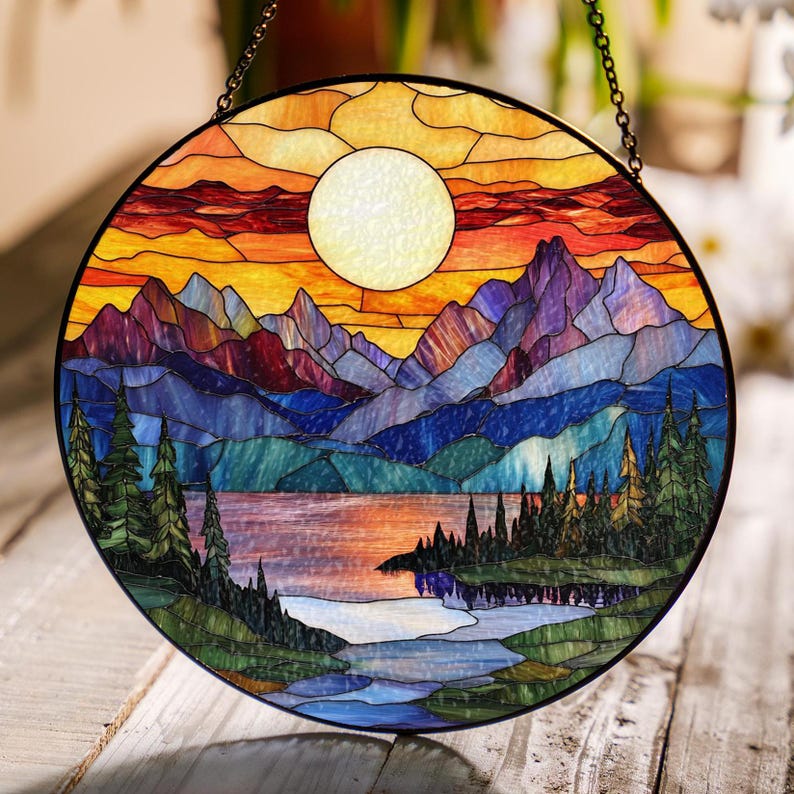 Mountain Range Stained Glass Suncatcher