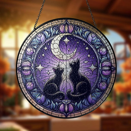 Black Cat Moon Stained Glass Suncatcher