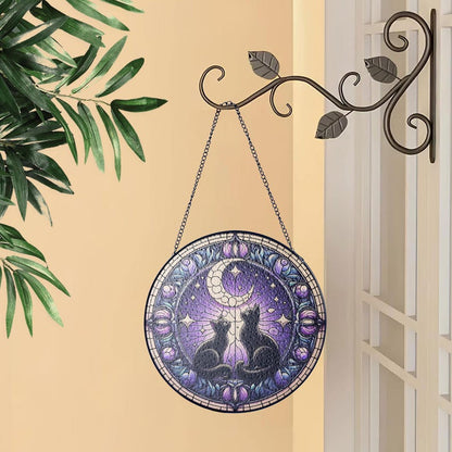 Black Cat Moon Stained Glass Suncatcher