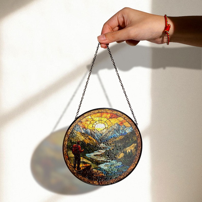Hiking Stained Glass Suncatcher