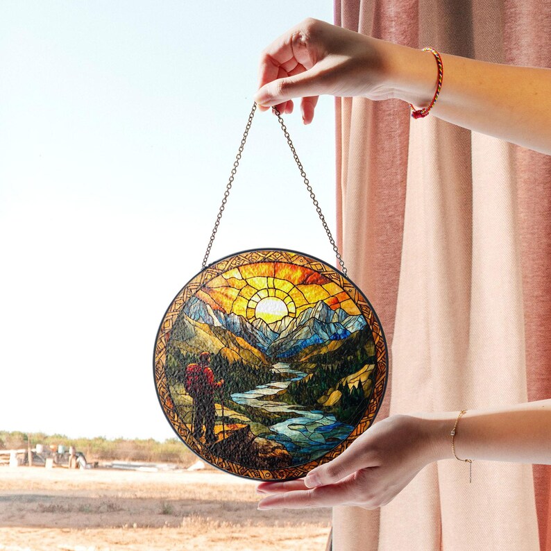 Hiking Stained Glass Suncatcher