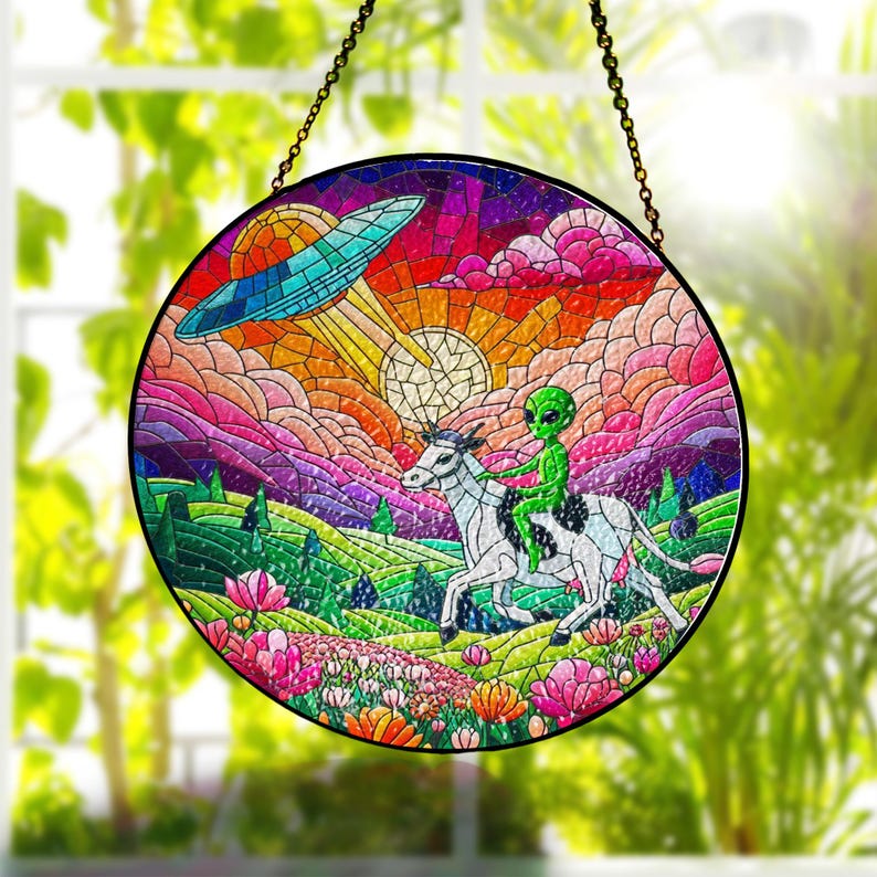 Funny Alien Stained Glass Suncatcher
