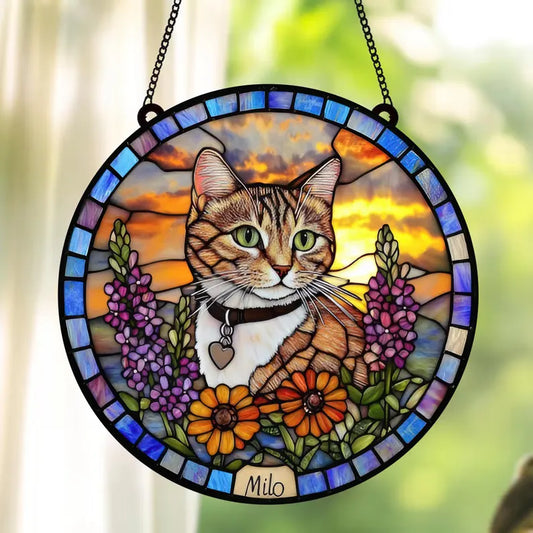 Custom Photo Cat Memorial Stained Glass Suncatcher